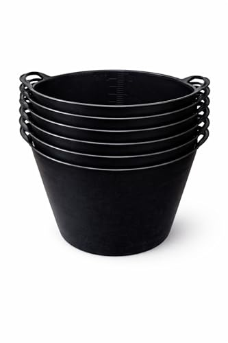 Plushé Haven 42L Flexi Tub – Pack of 6 Heavy Duty Flexible Bucket, Garden Trug, Builders Bucket, Laundry Storage, Eco-Friendly Multi-Purpose Plastic Tub with Handles