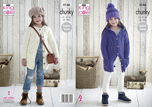 King Cole 5166 Knitting Pattern Girls Cable Jackets / Cardigans and Hat in King Cole Comfort Chunky