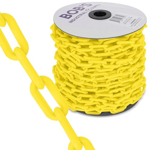 BISupply Yellow Plastic Chain Links - 125ft x 2in Plastic Barrier Chain for Safety Crowd Control or Plastic Links Halloween Decor Chains for Costumes