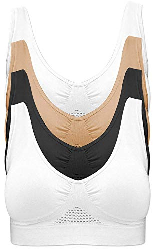 Sujetador sin Aros: Sujetador Deportivo sin Costuras en Paquete de 4 Unidades, Material sin Acolchado de 96% Nailon y 4% Spandex, Ancho de Tirantes Agradable y Ajuste cómodo, para Deporte, Ocio y