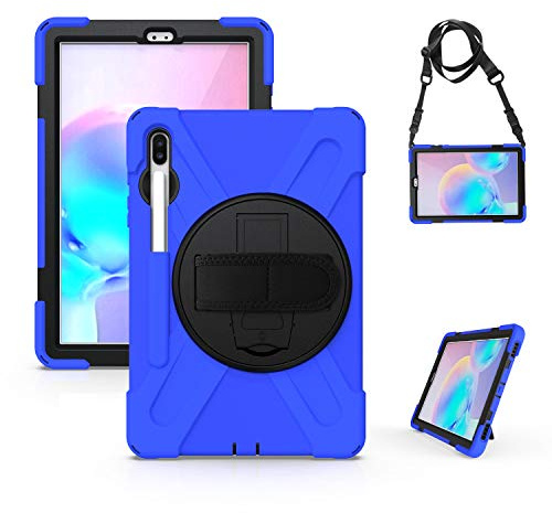 Gerutek Case for Samsung Galaxy Tab S6 10.5 inch 2019, SM-T860/SM-T865 Heavy Duty Shockproof Rugged Tough Case with 360 Rotating Stand, Hand/Shoulder Strap Protective Cover for Samsung Tab S6, Blue
