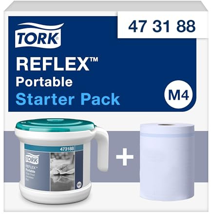 Tork Paper Towel Reflex Centrefeed and Dispenser and M4 Portable 473188 | 1 Pack White Turquoise