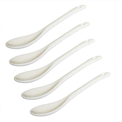 Yuauy 5 pcs Porcelain Egg Spoons Ceramic Spoons 5 inch Coffee Dessert Yogurt Tea milky tea