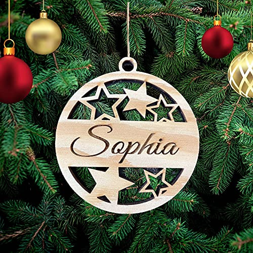Pet-Jos Personalisierte Namen Wunschtext Logo Weihnachtsbaumschmuck Weihnachtsdeko aus Holz Weihnachtsbaum Deko Weihnachtsdekoration Ornament Holz Christbaumschmuck Firmengeschenk