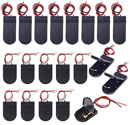 GTIWUNG 20 st CR2032 batterihållare plast 1 x 3 V 2 x 3 V knapp mynt cell batteri uttagshållare fodral låda med ledningskabel på/av brytare (svart)