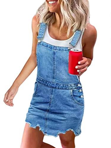 Onsoyours Abito Gonna Donna in Denim Salopette Gonna Donna Elegante Jeans Overall Tuta Taglie Forti con Bretelle e Tasche Z1 Blu 50