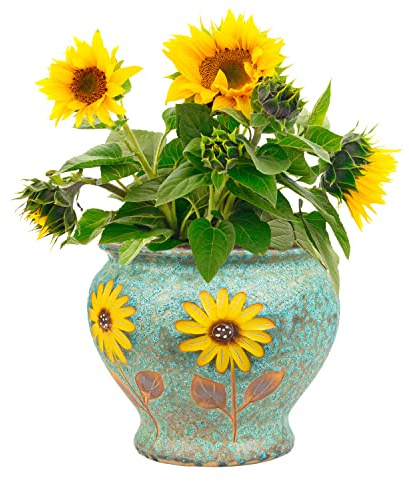 Sungmor Ceramic Hand Painted Succulent Flower Pots, 9 Inch Large Pottery Pots for Indoor Outdoor Plants, Decorative Ceramic Vase for Flower Arrangement Home Decor, Vintage Centerpieces Flowerpot