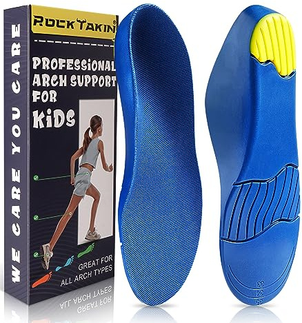 ROCKTAKIN Kids Arch Support Shoe Inserts, Children Orthotics Shoe Insoles with PU Foam Cushioning for Flat feet, Plantar Fasciitis, Feet Heel Pain Relief