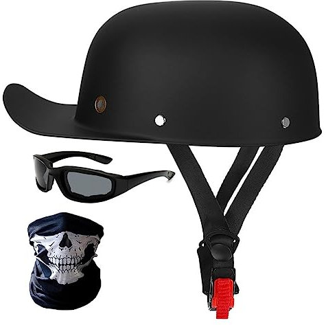 Halbschalenhelm Motorradhelm ECE-Zulassung Baseball Cap Mit Fahrradbrille Fahrradvisier Cruiser Chopper Scooter Helm Herren Retro Motorrad Halbhelm MäNner Frauen Mofa Helm 57-62cm