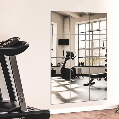 TRAHOME Home Gym Mirror Tiles for Wall, 14x12x12PCS Full Length Home Gym Workout Mirror for Garage, Bedroom, Living Room, Over The Door
