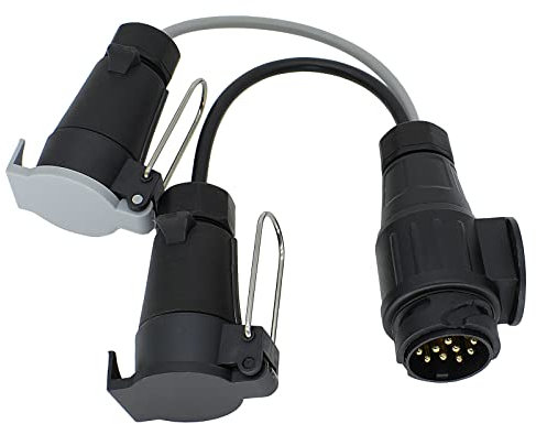 AUTOXBERT 13 Pin to Twin 7 Pin Plug Towing Socket,12V Twin 7 pin N & S Type Trailer Socket Adaptor Lead Connector for Trailer Caravan Truck RV