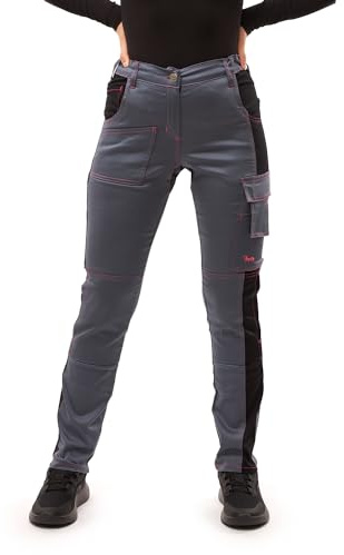 strongAnt Pantaloni da Lavoro da Donna, Completamente Elasticizzati, con Tasche Imbottite, Grigio-Nero Powerstretch, 42