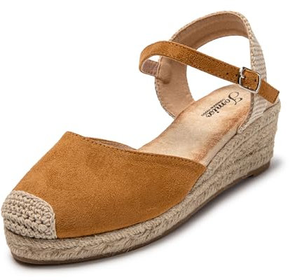 JOMIX Espadrilles Femme Sandales Espadrilles Compensées Femme Sandale Femme Sandales Compensé Réglable avec Boucle Confort (Marron, 40)