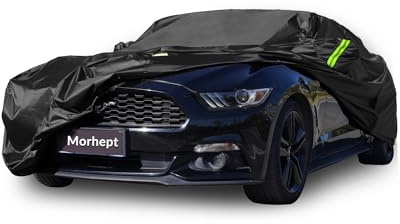 Morhept Car Cover Custom Fit for Ford Mustang 2005-2026, Waterproof All Weather GT Cover Outdoor Dustproof Shelby Coupe Cover with Door Zipper Black