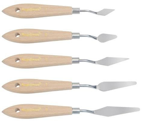 5 pcs Acrylique Peinture Couteau à Palette Petit Art Spatule Outil Plateau en Plastique Kit Acier Inoxydable Manche en Bois Grattoir Set de Grande Huile d'Aquarelle Canva Peinture Artiste Enfants