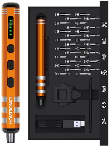 Elektrischer Schraubendreher, [Einstellbares Drehmoment] Homtronics 37 in 1 Mini Elektro Schraubendreher, Magnetische Präzision Elektrischer Schraubendreher Set für Phone Kamera Brillen Uhren, Orange