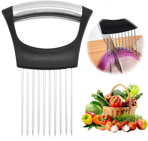 Zwiebelhalter, Edelstahlmaterial Zwiebelschneider, Multifunktional Küchenutensilien Zwiebelhalter Schneidehilfe Geeignet zum Schneiden von Zwiebeln, Gemüse, Obst und Fleisch