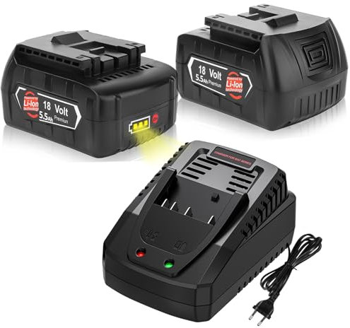 2X 18V 5.5Ah Ersatzakku für Bosch + Ladegerät für Bosch 18V 14,4V BAT618 BAT618G BAT609 BAT609G BAT619 BAT619G BAT610G BAT610 BAT618 BAT612 BAT622 Bosch 18V Akku Ersatzteile
