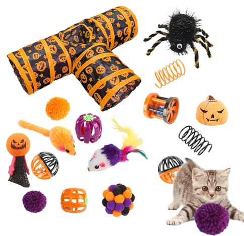 Set di giocattoli interattivi per gatti, 3 vie, tunnel per gatti, Halloween, set di giocattoli per gatti, conigli e gatti