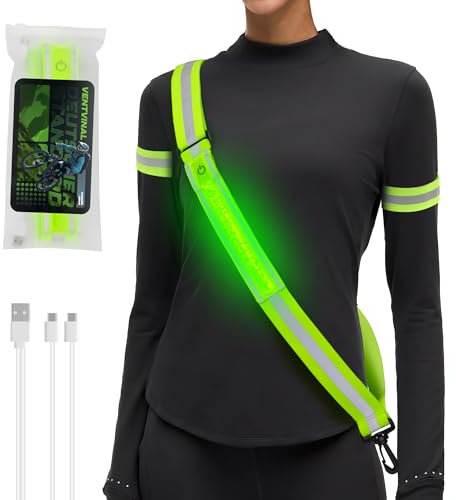 Ventvinal Lauflicht Joggen mit Reflektoren Gürtel, Verstellbarer LED Lauflampe, USB Wiederaufladbare Lauflicht, Geeignet für Outdoor Sports Joggen Laufen Running Fahrradfahren und Hundewandern