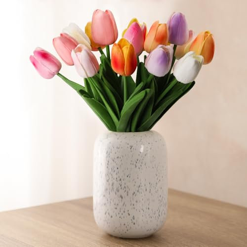 DBCMEW Artificial Tulips, 18pcs Multicolor Fake Tulips Real Touch Artificial Flowers for Wedding/DIY Craft/Home/Birthday Party/Office/Hotel Decoration（NO VASE）