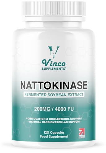 Vinco Nattokinase 200mg 4000FU – 120 Capsules – High Strength Japanese Natto Enzyme – Supports Heart Health, Blood Flow, Circulation and Blood Pressure – Non-GMO, Gluten Free – Made in UK