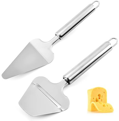 Techchii Käsehobel Set, 2 Stück Käseschneider und Käsebrett, Käseschaber aus Edelstahl Käsemesser Set für Weichkäse und Schnittkäse, Butter, Silber - Spülmaschinenfest