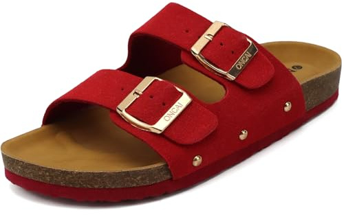 ONCAI Mules herrsandaler med öppen tå, bekväma strandsandaler med spänne, träskor, sandaler för män, sommar, kork tofflor för män, Röd röd, 40 EU
