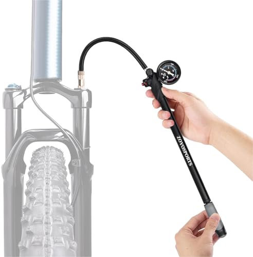 Pompe d'amortisseur de vélo – Pompe de suspension VTT haute pression 300 psi | Pompe à vélo en alliage d'aluminium durable avec jauge, tuyau rotatif et fonction de dégonflage | Outil Universel pour Fo