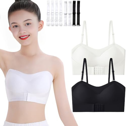 Sunvivid Reggiseno Senza Spalline per Ragazze Sportivo Intimo Senza Cuciture Brassiere con Sostituibile Spalline Invisibili Seamless Bandeau Top per 10-18 Anni