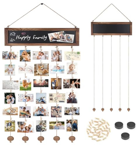 Fotoseil mit Holzklammern 30 Stück, DIY Fotowand Fotogirlande，Fotocollage Fotoleine Wandbehang,Collage Fotoseil Fotoleine Fotokette Bilderrahmen mit Klammern und Leine oder Schnur Karbonisiertes