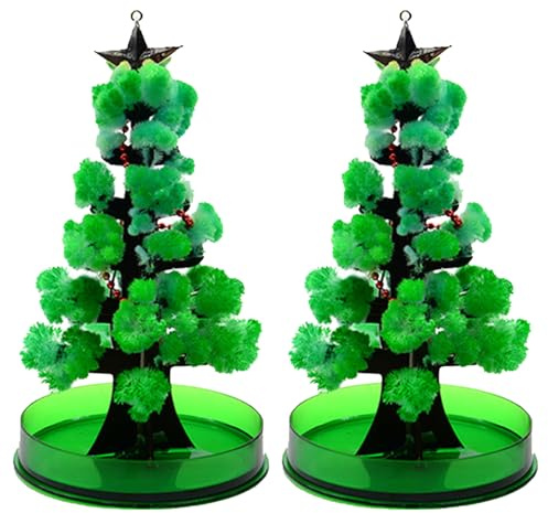 Pellinch 2 mini árboles de Navidad, árbol de Navidad mágico, árbol de papel mágico, crianza de cristales, juguete creativo, manualidades de Navidad, mini decoración de árbol de Navidad en crecimiento