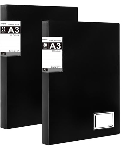 Srvnpioy Lot de 2 Porte-Documents Présentation A3, 80 Pochettes, PP, Noir