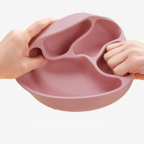 GOWENIC Set de Alimentación para Bebés con Plato de Succión de Silicona, Cuchara y Tenedor, Diseño Dividido sin BPA, Apto para Lavavajillas y Microondas, Ideal para Bebés de 6 Meses o Más (rosa