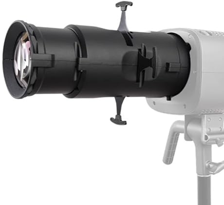 Modificador de lente de proyección: mini proyector óptico Snoot con 15 inserciones de patrón y 4 viseras de metal integradas para luz de llenado fotográfico