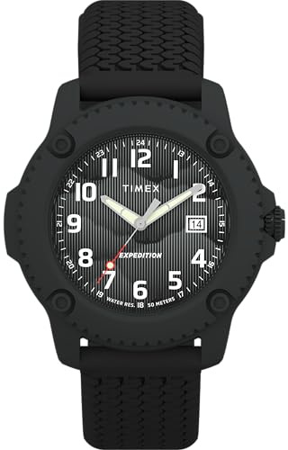 Timex Montre Homme Expedition Timber 42mm Quartz - Bracelet Silicone Noir avec Cadran Noir et Boîtier TW4B34800