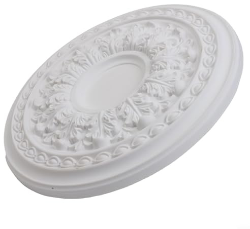 Medallón de techo redondo de poliuretano placa de cubierta de luz blanca disco decorativo para toldo de ventilador, agujeros ocultos, instalación de taladro, mejora del hogar (35 cm, sin agujeros)