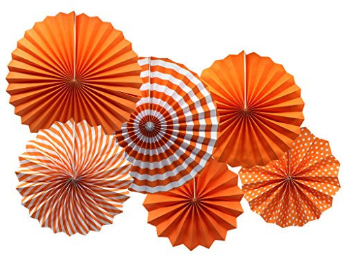 ADLKGG 6-Pack Orange Party Decorations, Hanging Paper Fans Wall Decor