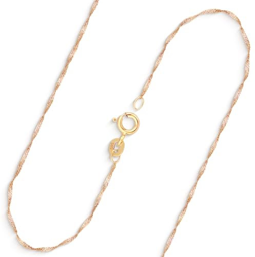 EDELIND Goldkette Damen 585 Echtgold - Singapurkette 1 mm Gelbgold 40cm - 14k Halskette mit Geschenkbox