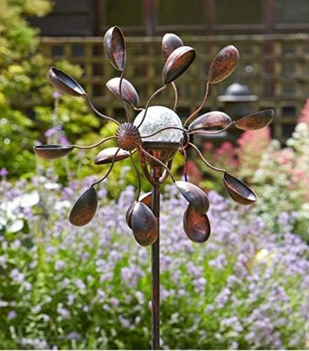 Garden Mile 1.3m Solar Powered LED Wind Spinner Outdoor Garden Lighting Light Up Crackle Ball Large Decorative Light Colour Changing Solar Stake Light 130cm Light Up Garden Ornament