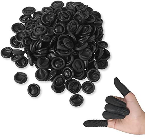 Lauwell 400 Pcs Disposable Latex Finger Cots Protective Fingertips Gloves Black Finger Sleeves Protectors for Industrial, Beauty and More, 2.4 x 0.8 Inch