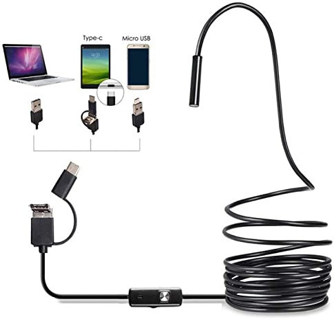 Kisbeibi Endoscope, 3 In 1 Inspection Camera Borescope HD Waterproof Snake Camera Pipe Drain with 6 Adjustable Led Light Snake Cable USB Adapter for Android Phone Tablet Device(size:1M)