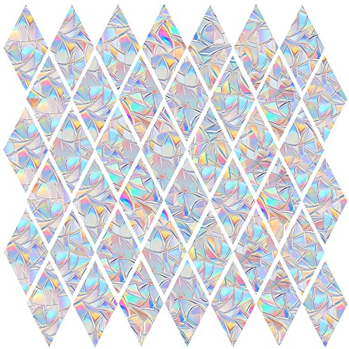 Window Decals for Bird Strikes - 42 Rhombus Anti-Collision Clings to Save Birds from GlassCollisions,Non Adhesive Prismatic Window Clings, Rainbow Suncatcher Stickers