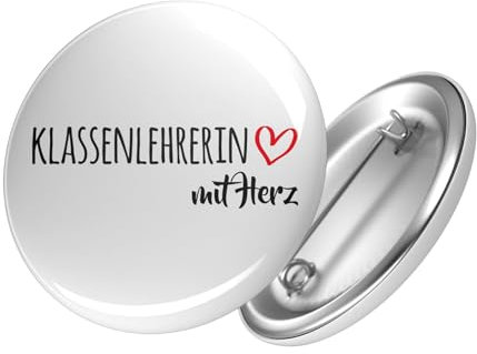 Huuraa Ansteckbutton Klassenlehrerin mit Herz Geschenk Größe 59mm Klassenlehrerin Accessoire
