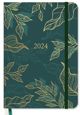 AITBOLFIT Kalender 2024 bokkalender A5 – veckokalender och möteskalender 2024 – inbunden fickkalender A5 2024 från januari till december – mörkgrön