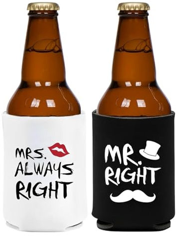 Mr and Mrs, manicotto della lattina di birra, 1 paio di refrigeratore isolato, manicotti di raffreddamento della birra in neoprene per bottiglie di vetro per bevande antiscivolo