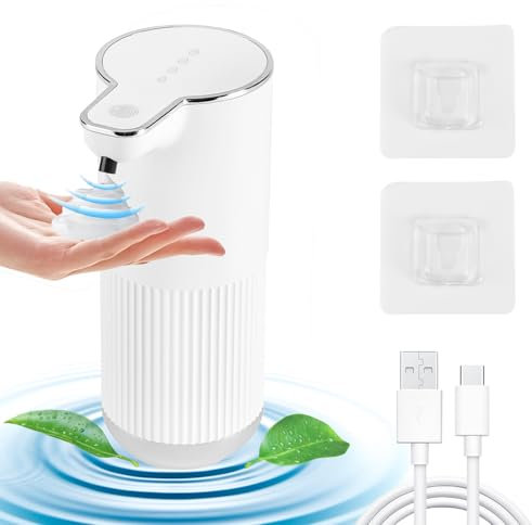 350ml Automatic Foaming Soap Dispenser, USB Rechargeable, High Precision Sensor, IPX5 Waterproof, Hand Soap Dispenser No Touchless for Bathroom, Hotel, Hospital, White