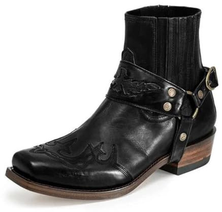 Hommes Bottes Cowboy à Enfiler avec Bout Carrées Bottes de Motard Cuir Cowboy Équitation Chic Mode Confort Bottes Western