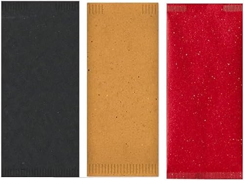 100 Buste portaposate di carta paglia 11x24 monouso con Tovagliolo Doppio Velo - Buste carta Porta Posate coltello forchetta cucchiaio per bar, pizzerie, ristoranti avana o bordeaux o nero (NERO)