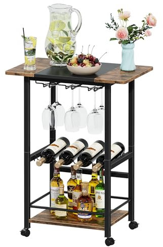 Servierwagen mit Rollen, 3 Ebenen Küchenwagen mit Arbeitsplatte, Barwagen Küchenregal Stehend, Indoor & Outdoor Rollwagen für Haus, Garten & Küche, Teewagen Bar Cart Trolley Grillwagen, Schwarz